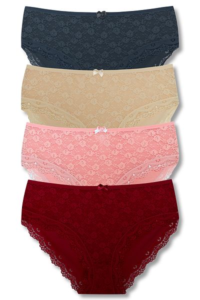 HNX 4 Pack Cotton Lace Front High Waist Plus Size Women's Panties