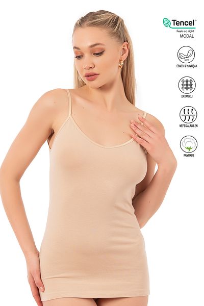 ÖZKAN underwear Özkan 20586 Women's Cotton Modal Flexible Comfortable Satin Bias Thin Strap Athlete
