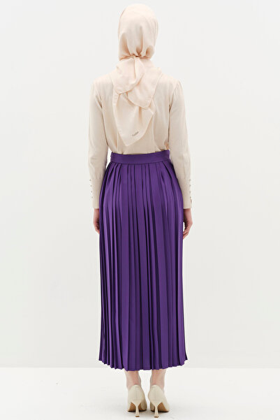 Tuğba Metal Aksesuarlı Plise Etek - Mor