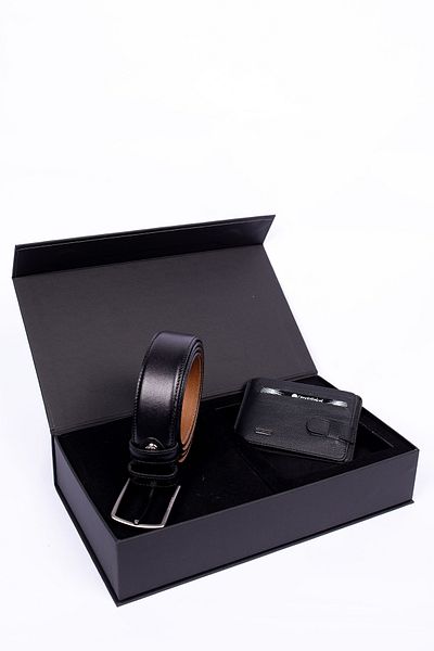CENGİZ PAKEL Cengiz Pakel Genuine Leather Fabric Belt - Card Holder Set