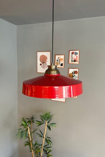 Bamyum Açe Kırmızı Tekli Eskitme Kum Saati Başlık Avize Retro Sarkıt Ofis Showroom Salon Mutfak Avizeleri