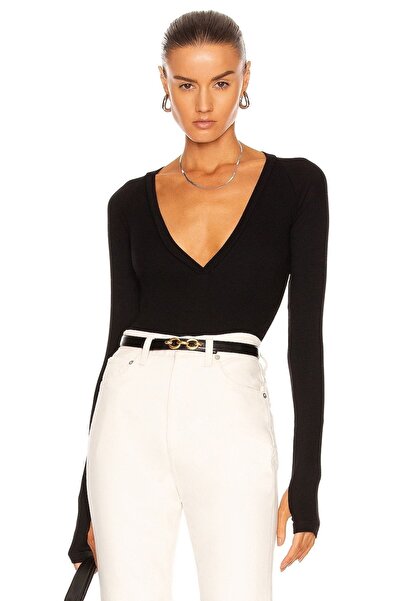 heyy collection Kadın Siyah Uzun Kollu Ipek Jarse Bodysuit