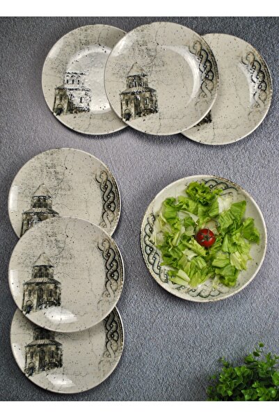 Qualitev 7 Parça Porselen Servis Sunum Tabağı Seti- Mezopotamya Serisi-Servis...