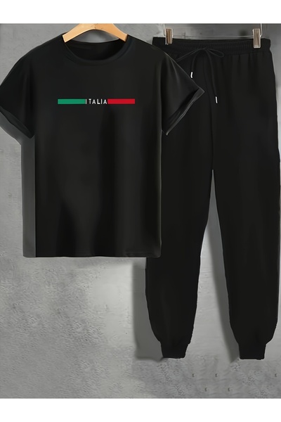 Lider Leather Set tricou imprimat și pantaloni de trening – Eleganță și confo...