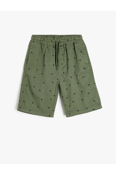Koton Cotton Patterned Bermuda Shorts with Lace-Up Waist