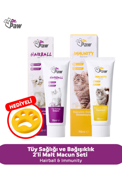 Dr.Paw Tüy Sağlığı & Bağışıklık 2’li Malt Macun Seti ve Hairball & Immunity F...