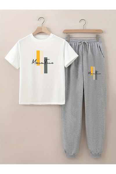 MODAVİBE Printed Bottom Top Set – Oversize, Double Sports Set, Comfortable and Fashionable Tracksuit