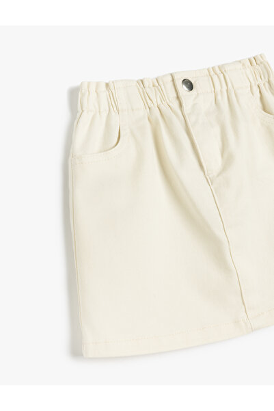 Koton Cotton High Waist Elastic Waist Pocket Detailed Skirt