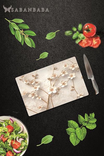 Saban 20X30 cm Artificial Roses Patterned Glass Cutting Board