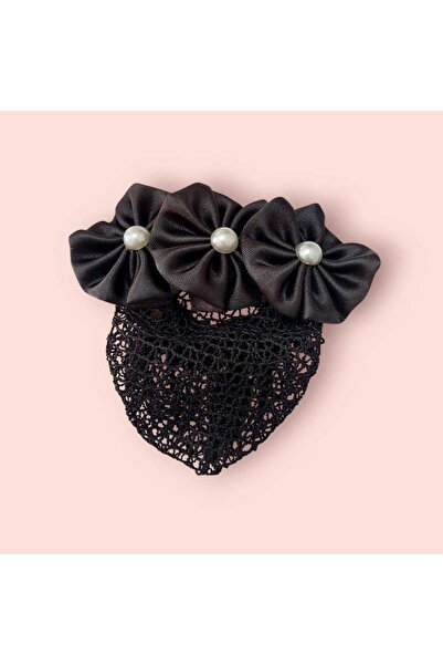 Minvallife İNCİLİ SATEN KUMAŞ 8 CM OTOMATİK KLİPSLİ FİLELİ TOPUZ TOKASI