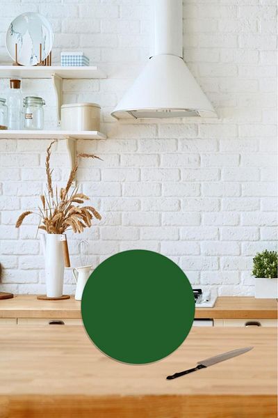 Saban Diameter 32 Cm Plain Green Patterned Glass Cutting Plate