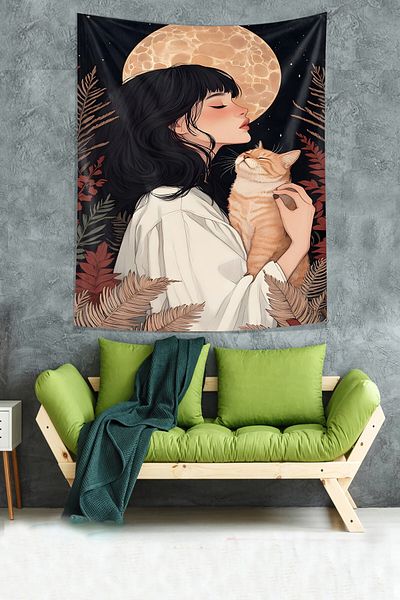 on the clouds Cat Animal Lover Girl's Tapestry - Nonstick Cloth, Wall Cover & Carpet