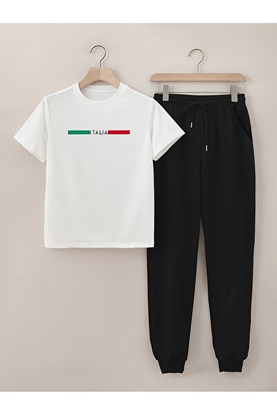 MODAVİBE Printed Bottom Top Set – Oversize, Double Sports Set, Comfortable and Fashionable Tracksuit