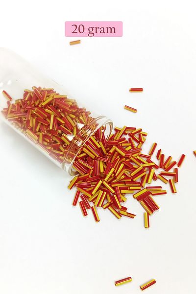 STUMBANNG Long Tube Cutting Beads Diameter 2mm Length 10mm - 20 Grams - Yellow Red - Bnc235