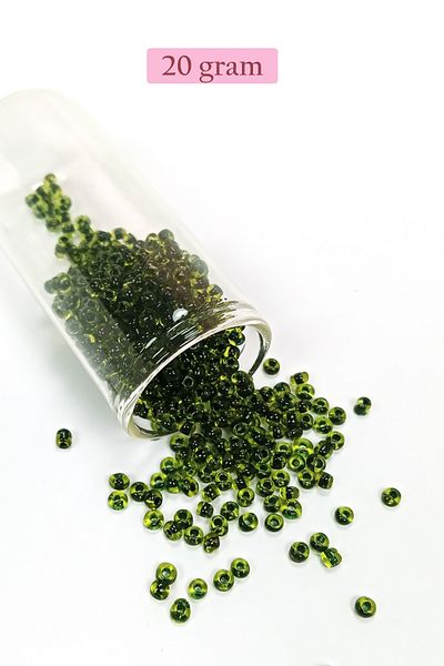 STUMBANNG Bulky Glass Sand Beads (8/0) 3 mm - 20 Grams - Transparent Green Black - Bnc179