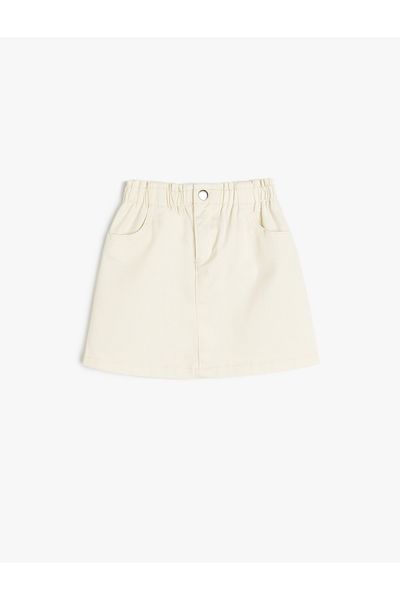 Koton Cotton High Waist Elastic Waist Pocket Detailed Skirt