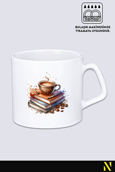 nilizma كوب بطابع الكتاب والقهوة