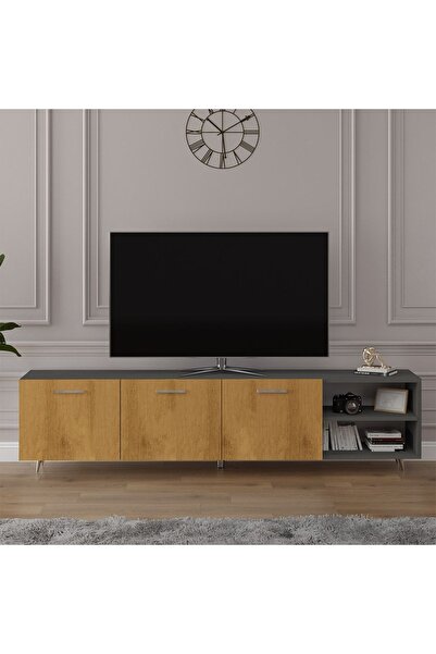 asratrend Asra Trend MDF Koyu Gri/Petra TV Ünitesi - 200 cm, Şık & Modern Tas...