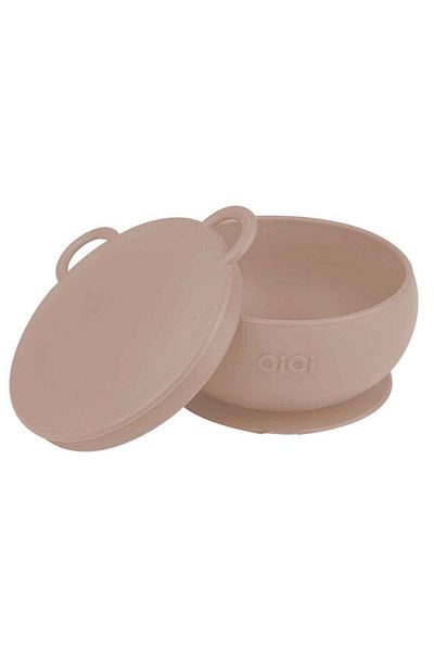OiOi Beige Silicone Bubble Bowl - Vacuum Base, 6 Months Beige