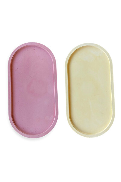 Semgiller 2 Li Set Dekoratif Oval Beton Biblo Tabak Beton Takı Tabağı Mum Tab...