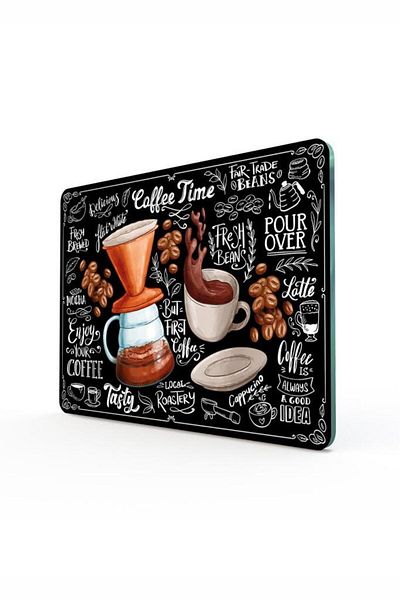 Saban 20X30 cm Coffee Time Patterned Glass Cutting Board