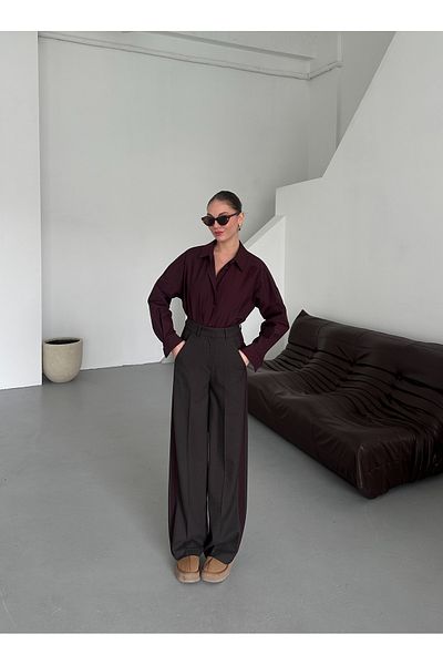 Laluvia Bitter Brown - Claret Red Garnish Palazzo Παντελόνι - 51092