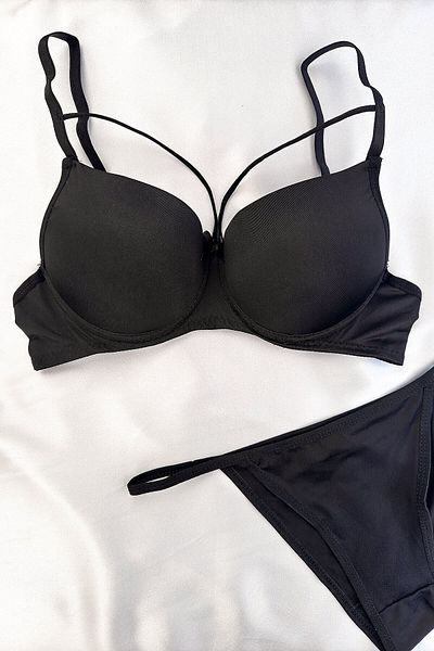 ifondi Μαύρο Σετ Micro Bra - Push Up και κορδόνι