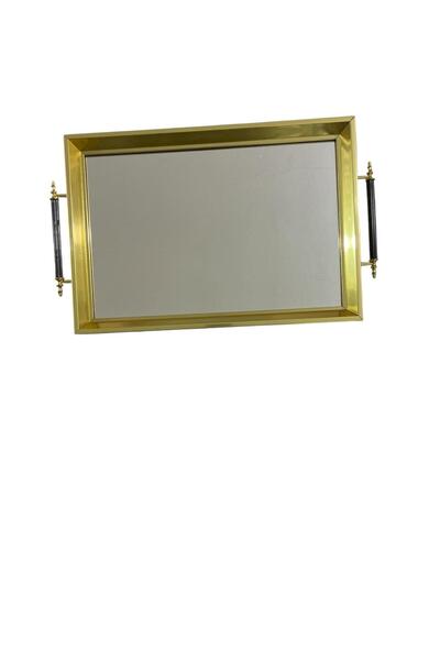 CENGİZ ÇEYİZ Ahşap Profil Kulplu Aynalı Cam Tepsi 25x40 cm 7992