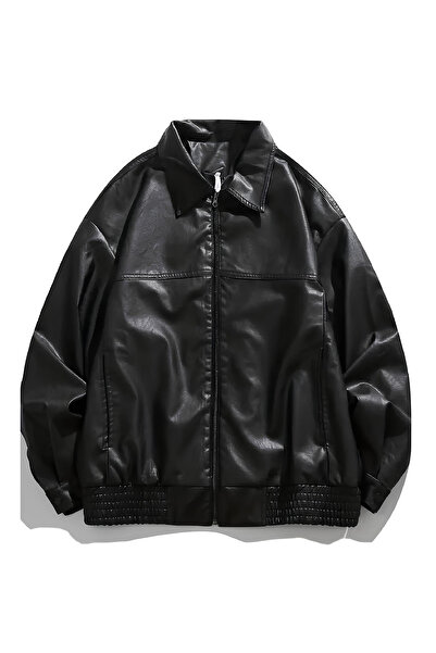 Moderk Unisex Yeni Vintage Relaxed Fit Kalıp Fermuarlı Beli Lastikli Siyah De...