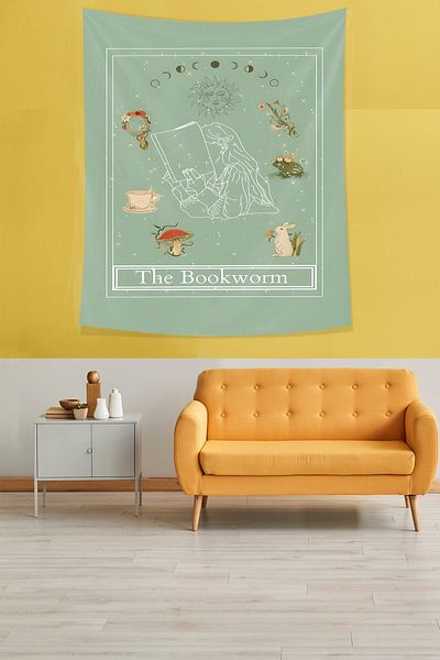 on the clouds Stain-Proof Tapestry with'Phase of the Moon and Book-Reading' Design for Girl