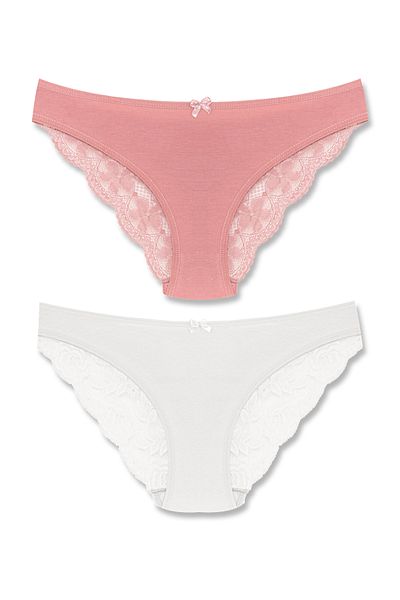HNX 2 Pack Cotton Back Leg Lace Slip Women's Panties