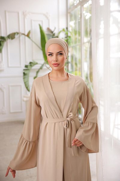 Nissra Μπεζ βολάν Abaya - Ankanoor σετ δύο τεμαχίων Anka 255038