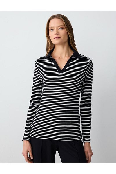 Jimmy Key Black Polo Neck Long Sleeve Striped Knitted Blouse