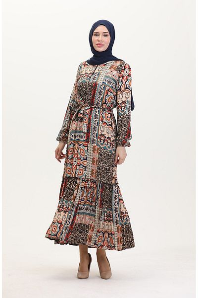 Gelince Amelia Farbal Viscose Dress with Belt Size S-M-L-Xl
