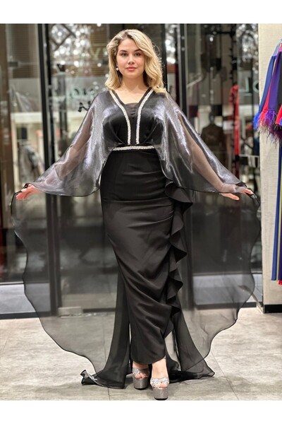 4 YOU TEKSTİL VE AKSESUAR Siya krep abiye elbise