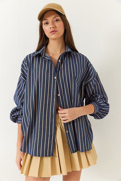 Bianco Lucci Women's Pinstripe Oversize Standard Basic Shirt 2021 60271025