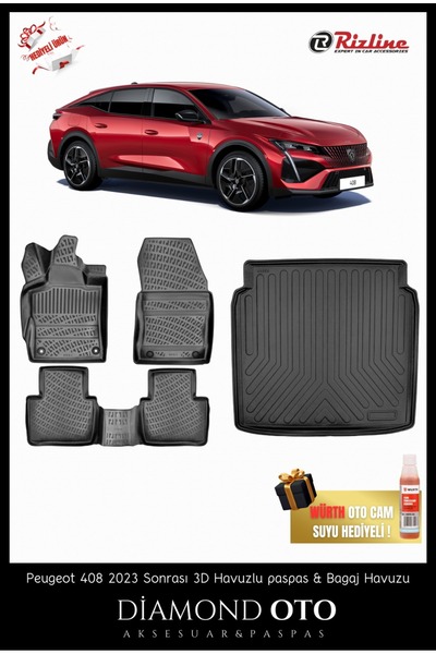 Rizline Peugeot 408 3d Havuzlu Paspas ve Bagaj Havuzu 2023-2024-2025