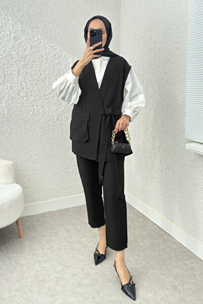 Yefrastore طقم سترة وسروال بحزام أسود