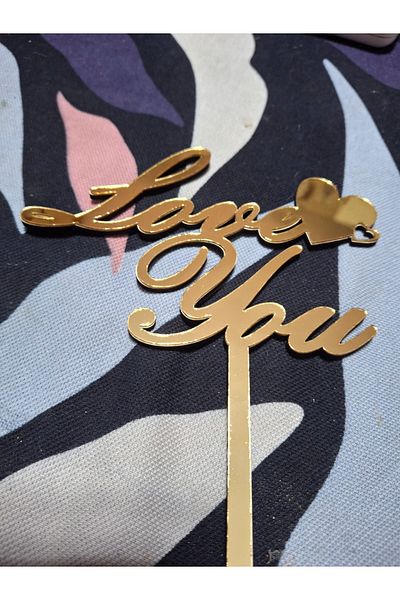 GÜVEN Love You Topper for Valentine's Day - Cake Ornament and Gold Stick