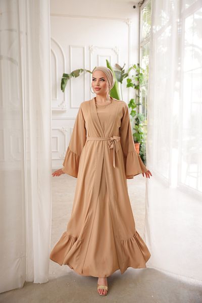 Nissra Ankanoor Camel Διπλό Σετ Abaya - Frilly Phoenix 255038