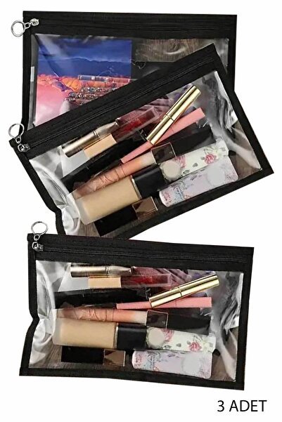 woys 3 ADET Şeffaf PVC Makyaj Çantası