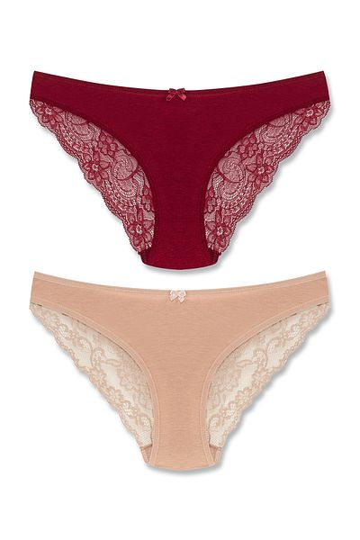 HNX 2 Pack Cotton Back Leg Lace Slip Women's Panties