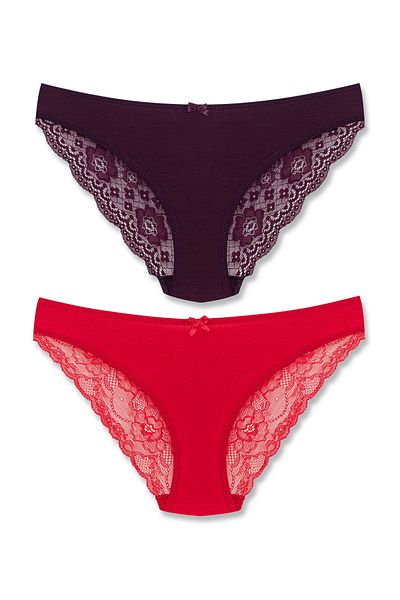 HNX 2 Pack Cotton Back Leg Lace Slip Women's Panties