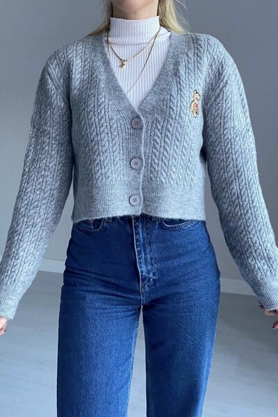 MADAMMERY Bear Short Cardigan Gray