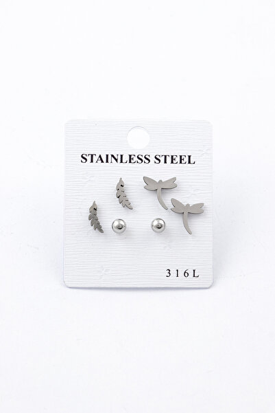 Sortie Aksesuar Yaprak ve Yusufçuk Figürlü Paslanmaz Çelik Küpe Kombini Seti