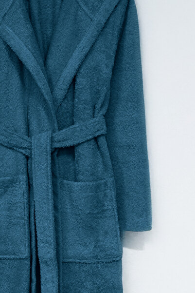 Class Kapüşonlu Bukle Bornoz Unisex Koyu Mavi Ramage