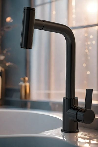 banyonatural Matte Black Spiral Steel Lari - Stainless First Quality Sink Kitchen Faucet