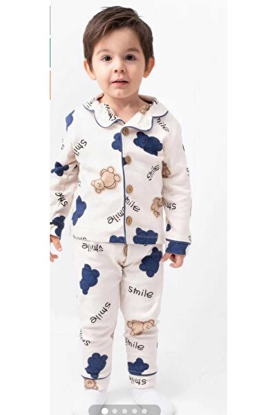 Kids Bebek ve Çocuk Pijama %100 Pamuk Yumuşak Doku Önden Düğmeli Mevsimlik Er...