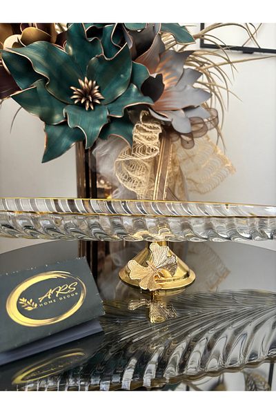 ARS COLLECTION Kaveh Large Oval Gilded Butterfly Metal Pedestal Presentation Plate, Cookie Dish Special Design Decorative
