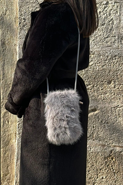 Mollycrush Geantă de pluș gri pentru femei |   Geantă Messenger din blană